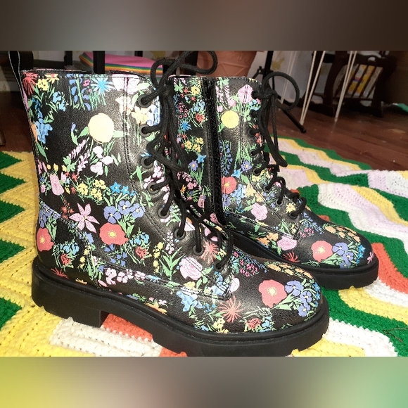 No Boundaries Shoes - Floral Combat Boots